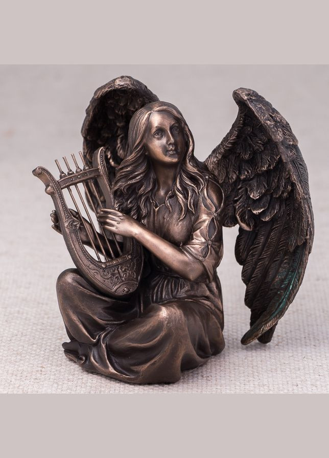 Статуетка з полістоуну покрита бронзою Ангел з арфою 18х17 см 76365 Veronese (302239410)