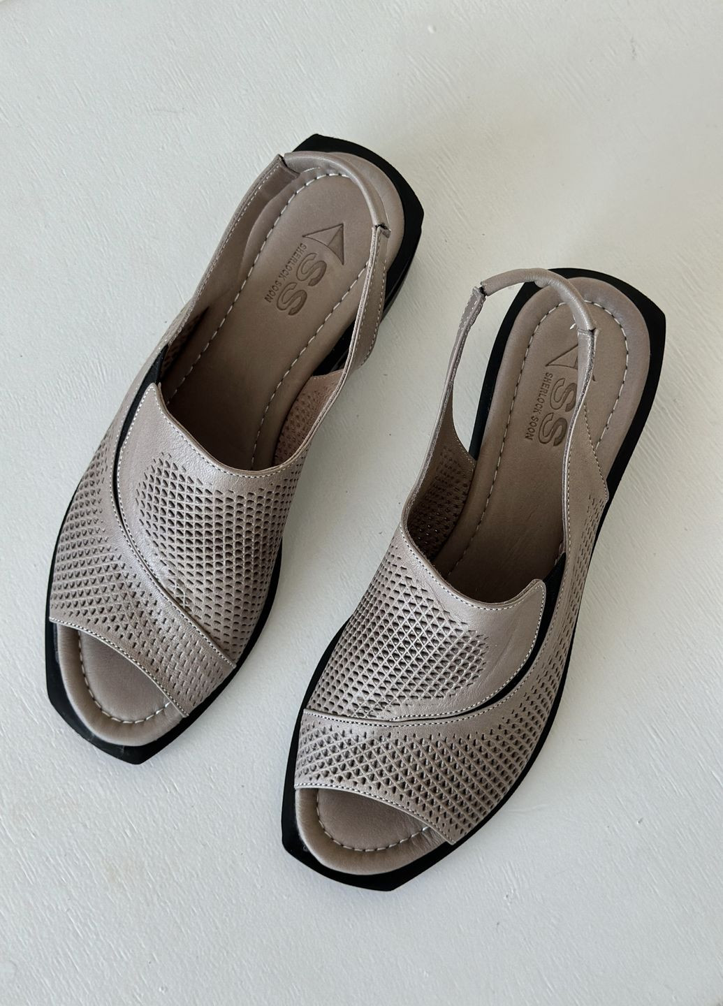 Кофейные босоножки женские с натуральной кожи на полную ногу Sherlock Soon