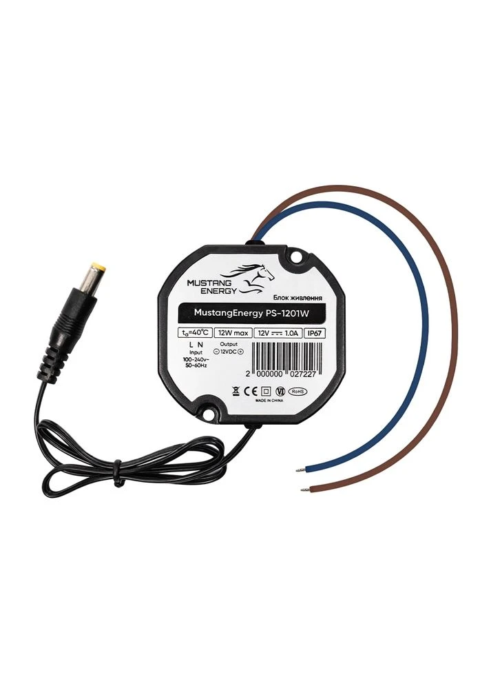 Блок живлення PS-1201W 12V/1A вологозахищений IP67 (43-00101) Mustang Energy (383464545)
