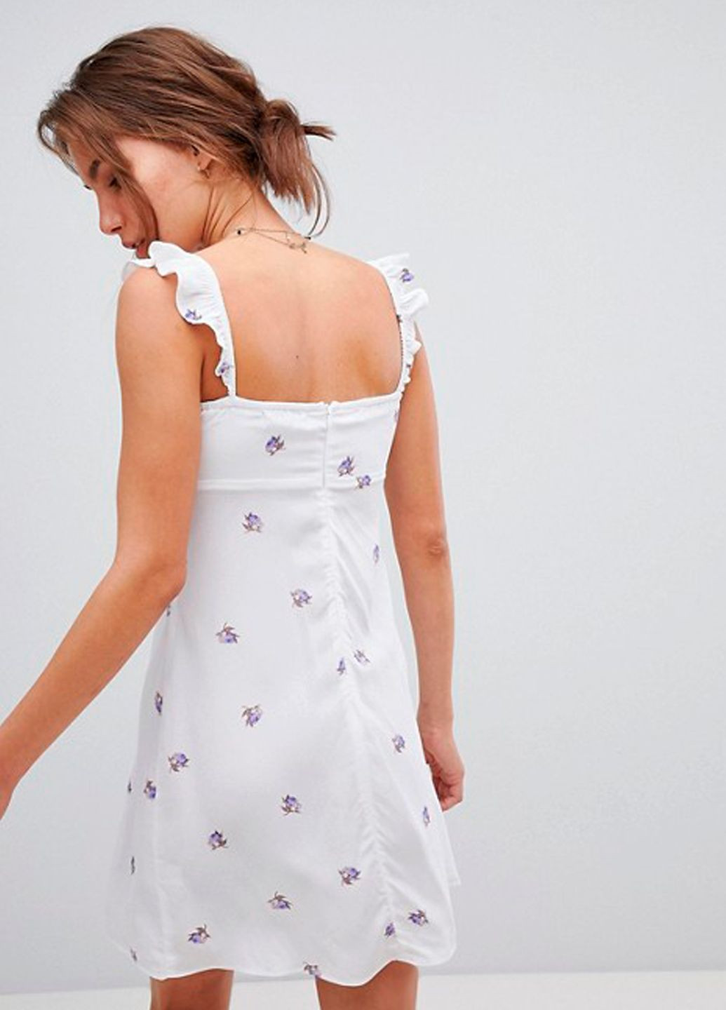 Білий кежуал біла міні сукня flynn а-силует, з відкритими плечима No Brand з квітковим принтом