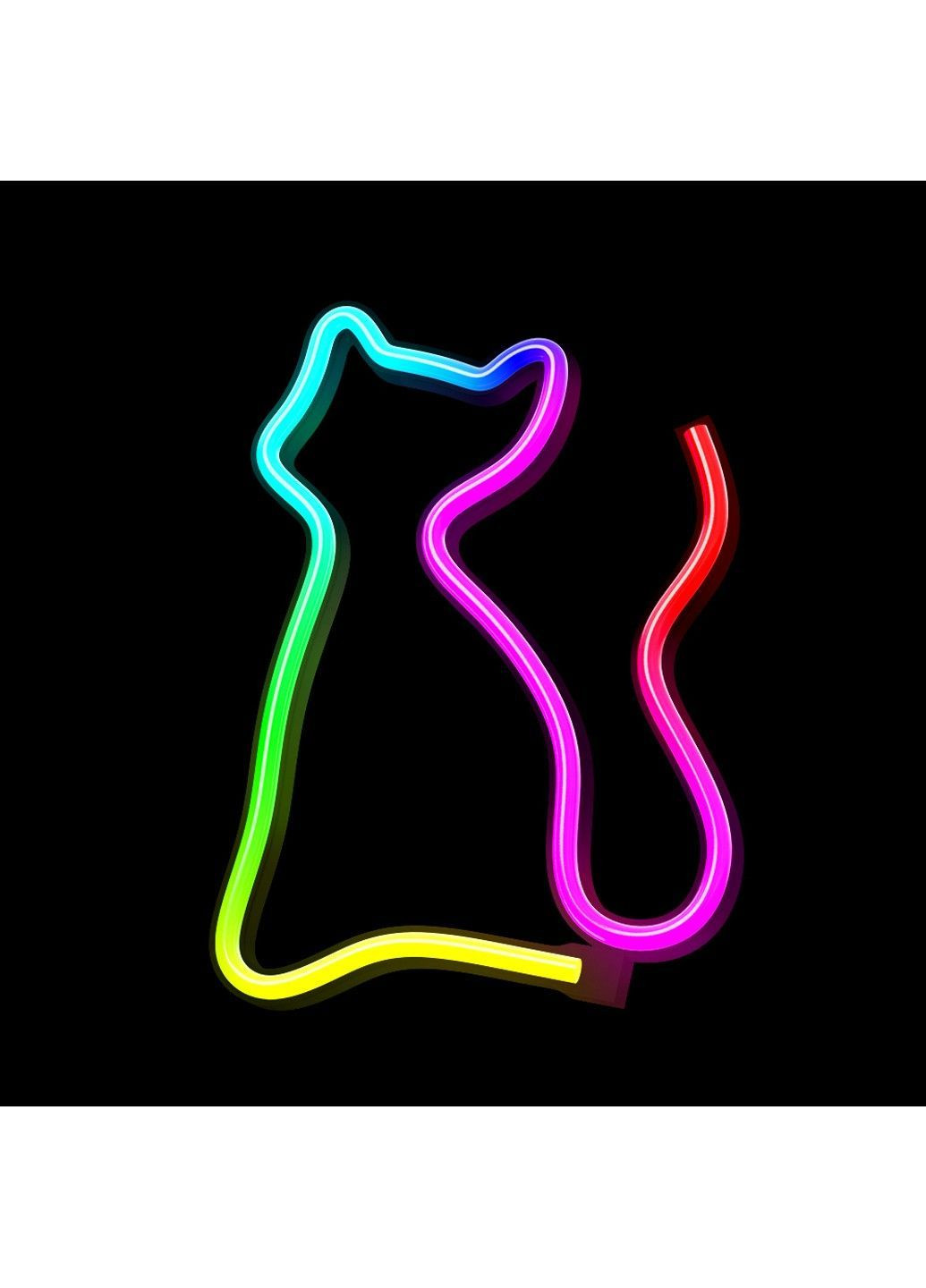 Настінний неоновий світильник "Кіт" багатоколірний RGB USB 17x23 см Smarti (371330740)