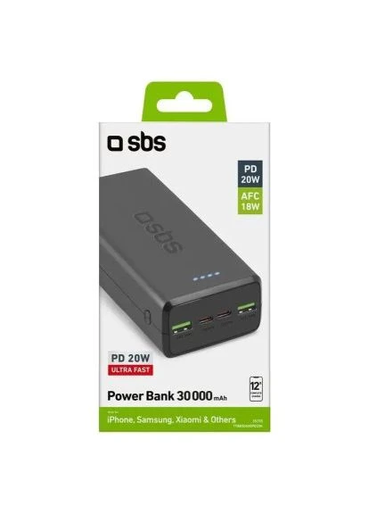 УМБ 30000mAh 20W PD,QC, 2xUSB-A, 2xUSB-C Black SBS (395827880)