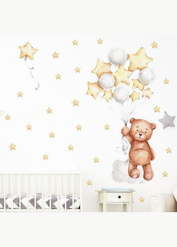 Наклейка дитяча на стіну Медведик із кульками 79х73 см (D254) Green Life (336187880)