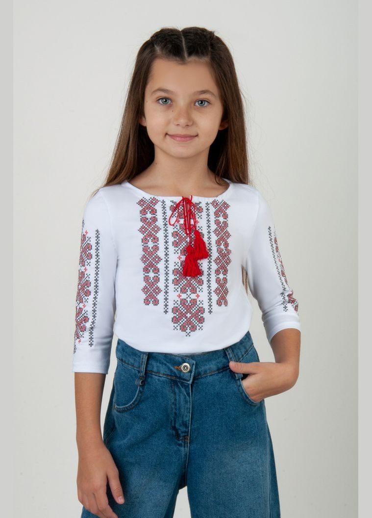 Белая вышиванка для девочек с рукавом 3/4 04-2735-83в 134 см белый Авекстекс (331622094)