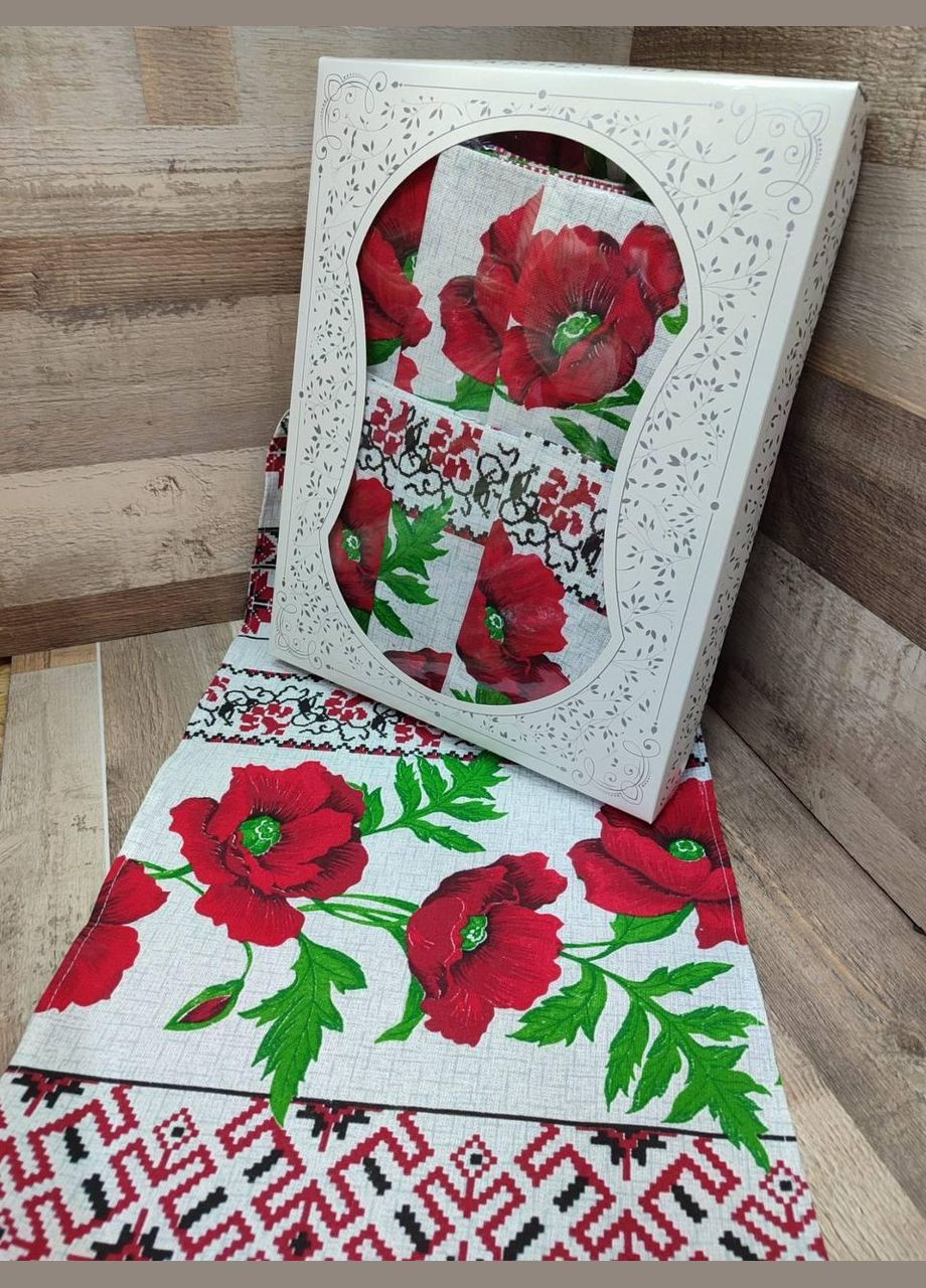 Набор в подарочной коробке льняная в украинском стиле скатерть (110*150)+полотенца 4 шт (35*70) (П4КAl-nabir-lyon-007) No Brand (308755140)