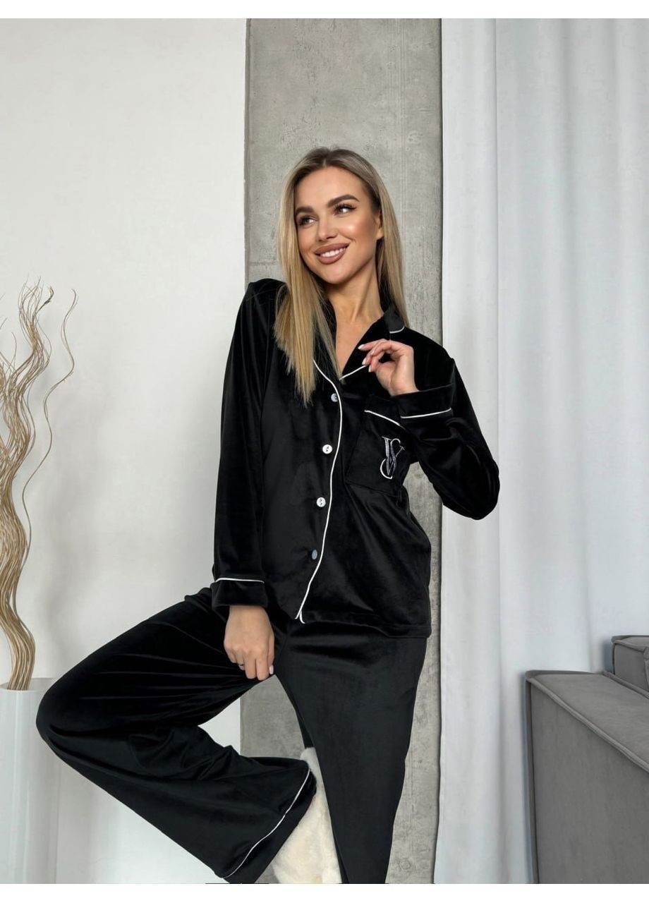 Черная всесезон женская пижама комплект (рубашка + брюки) рубашка + брюки Україна