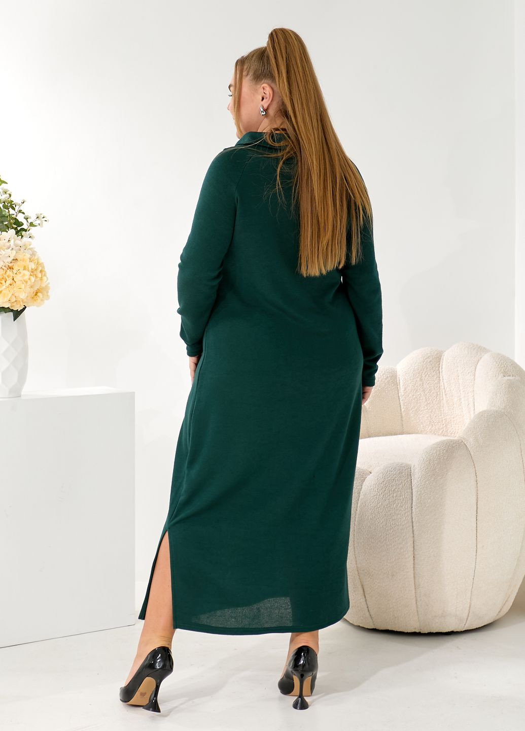 Зеленое повседневный, кэжуал платье-водолазка ангоровое с длинными рукавами силуэтная, платье-водолазка No Brand однотонное