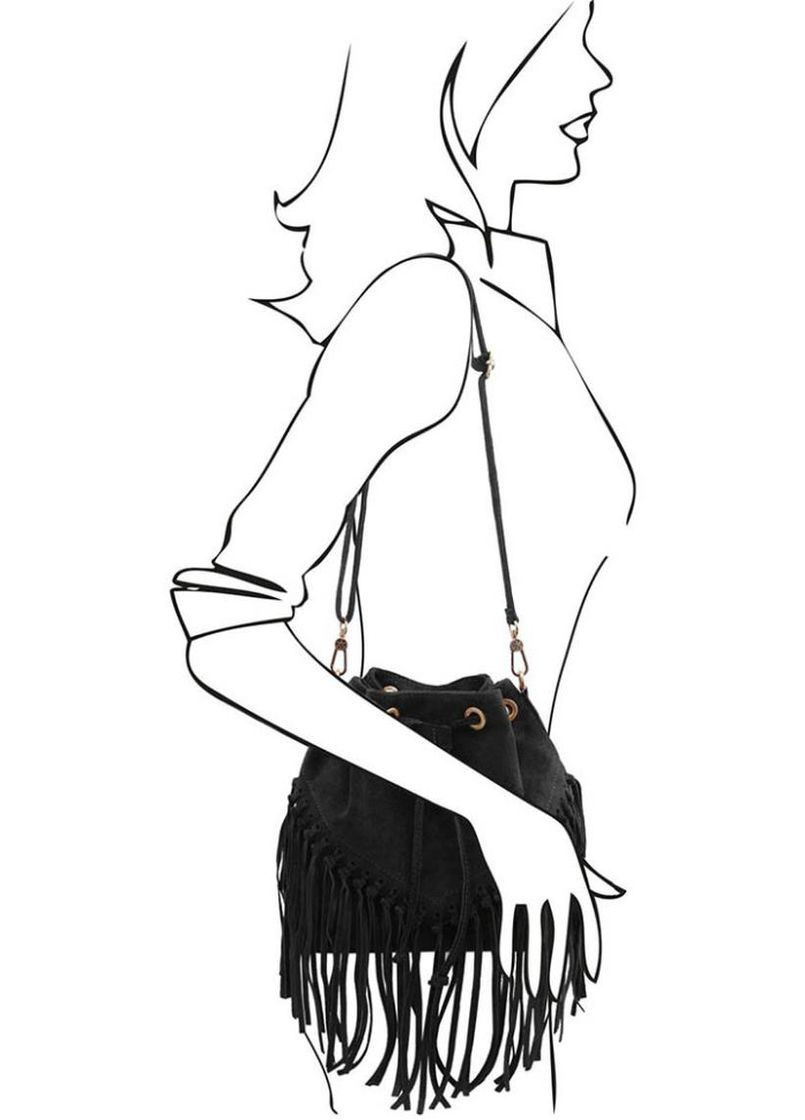 Сумка кроссбоди через плечо женская замшевая с бахромой Черный 35683 Firenze (334285421)
