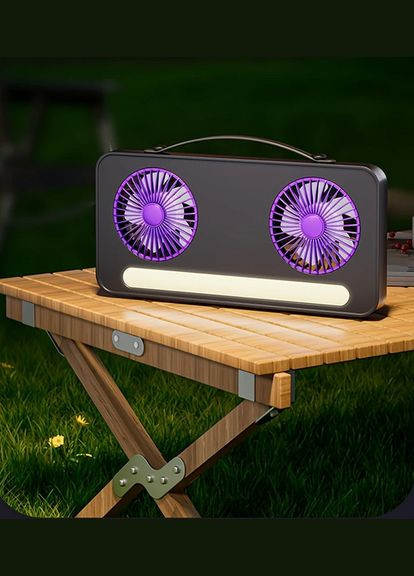 Вентилятор настольный аккумуляторный портативный fan S32 черный 3Вт подсветка No Brand (327422252)