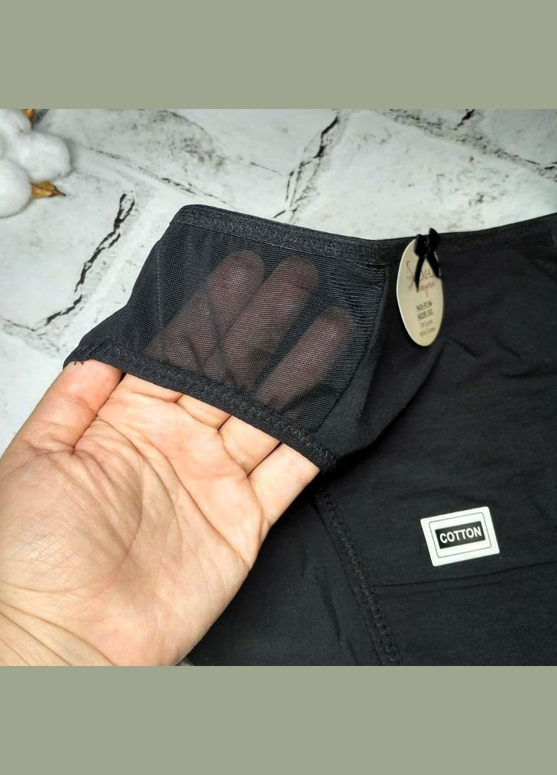 Трусики женские хлопковые слипы Черные с вставками по бокам из сетки Solmaz (328925554)