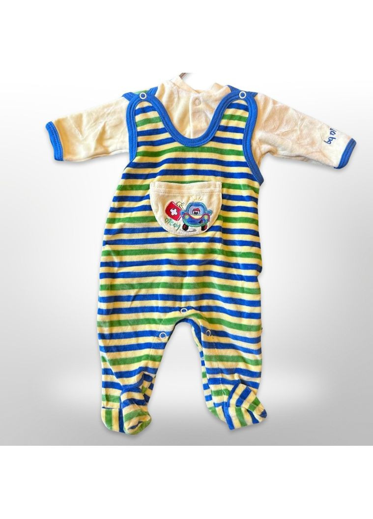 Детский велюровый костюм (кофточка + ползунки-комбинезон) Разноцветный (0246) Nicol (370755265)