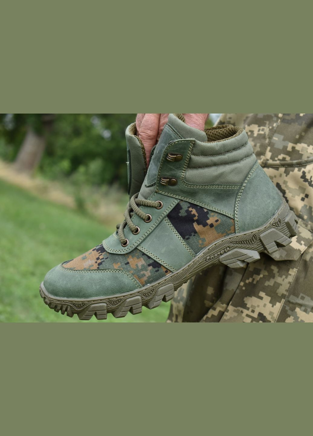Военные Мужские Тактические Берцы Зимние. 36-48р Олива+Пиксель. Полностью Натуральная кожа! MSZM-1021 No Brand (301148060)