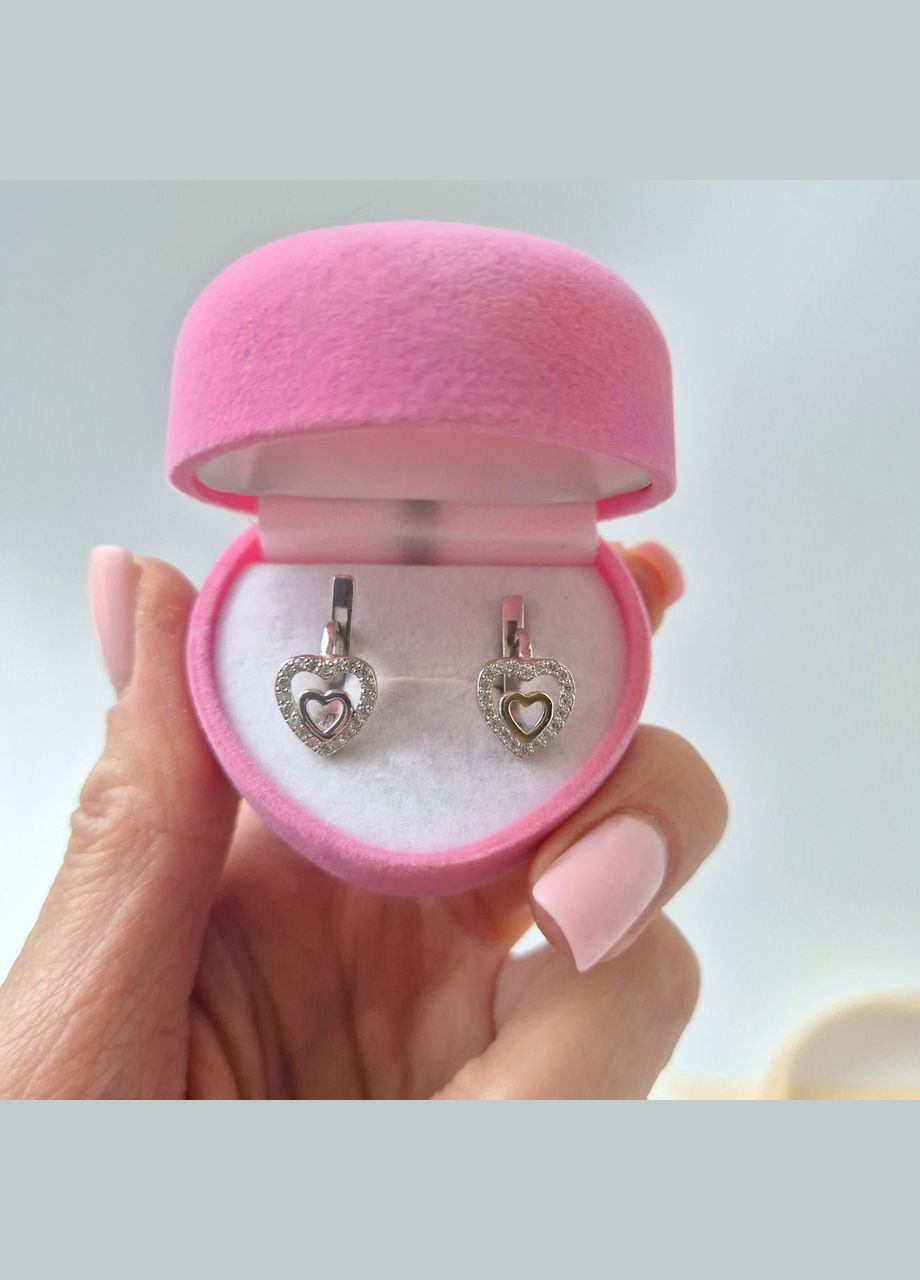 Срібні сережки Серце в Білих Каменях срібло 925 проби Родоване 2.70г 5212р No Brand (332996800)