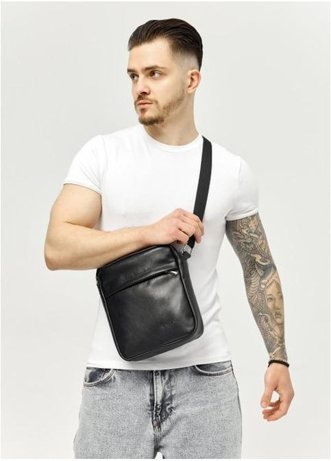 Сумка планшет через плечо мужская из натуральной кожи для телефона и для документов маленькая Черный 38084 Sambag (361660268)