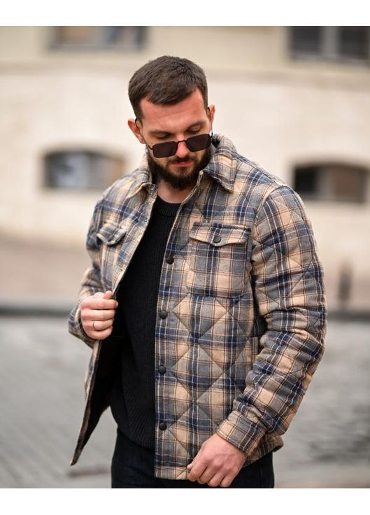 Бежева демісезонна чоловіча демісезонна куртка в клітинку бежева No Brand