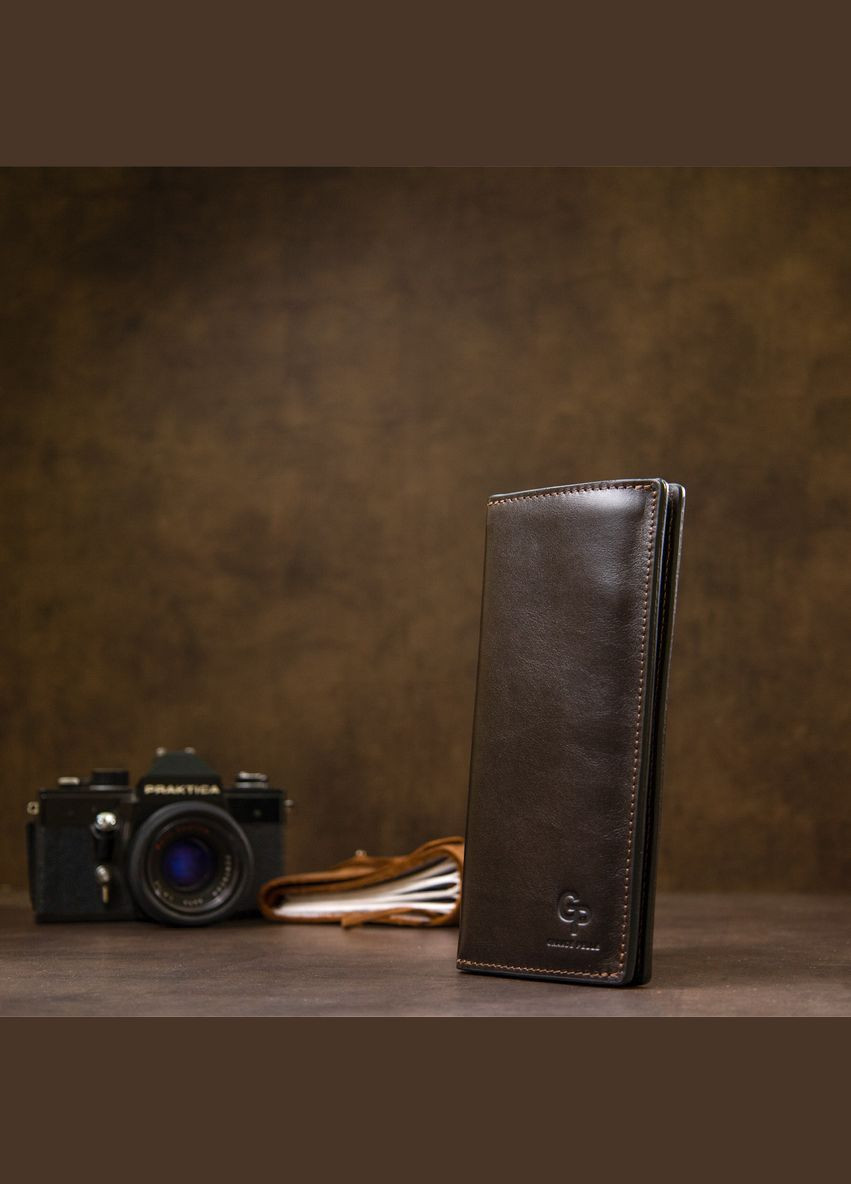 Шкіряне глянсове портмоне 11469 Темно-коричневий Grande Pelle (329152087)