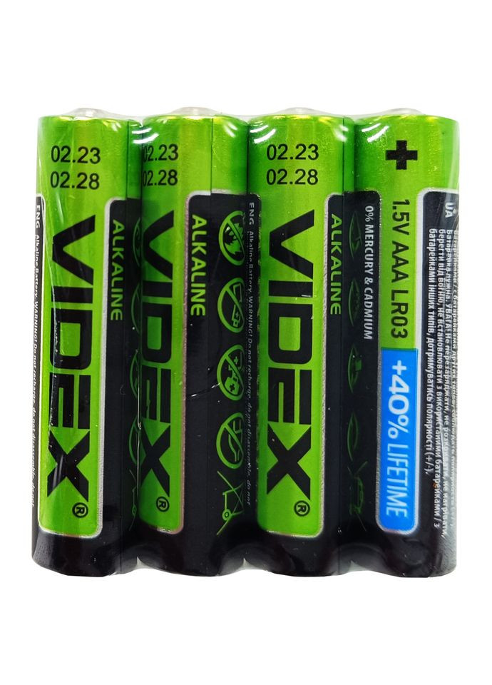 Батарейка лужна Alkaline LR3 AAAx4, LR03/AAA блістер 4 штуки мініпальчики блістер Videx (302785722)