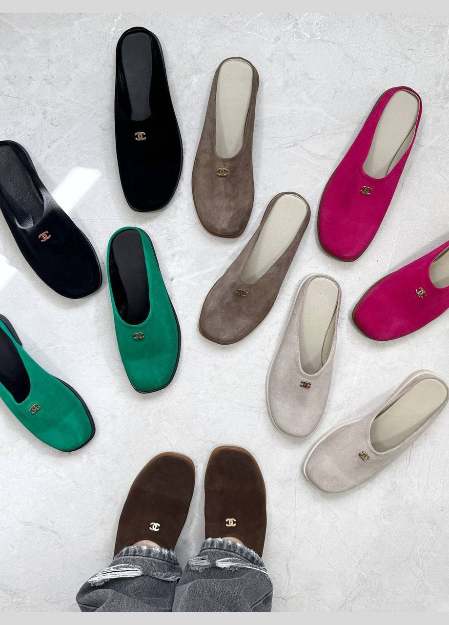 Мюлі жіночі з замшу червоні з темною підошвою No Brand Мюлі (332625363)