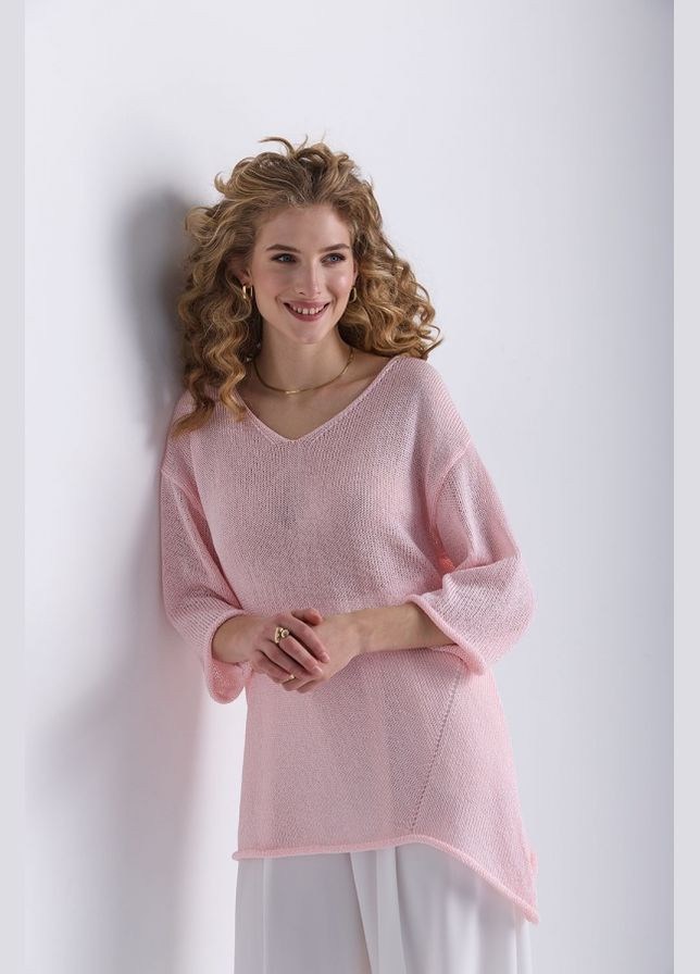 Розовый демисезонный асимметричный джемпер свободного кроя (2728) Triko Bakh