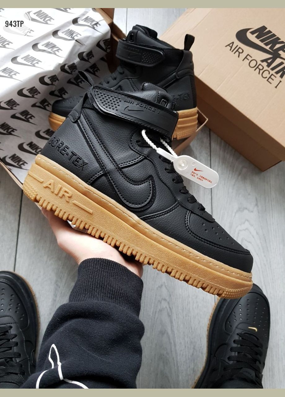 Чорні Зимовий кросівки зимові чоловічі nike air force 1 winter high black brown termo gore-tex | найк аір форс 1 високі чорні коричневі термо No Brand