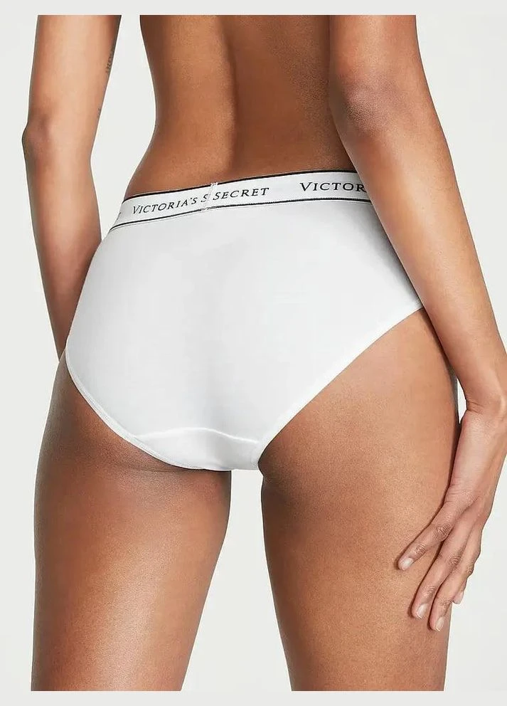 Трусики-хипстер женские Logo Cotton Lace-Waist Hiphugger Panty белые Victoria's Secret (315028241)