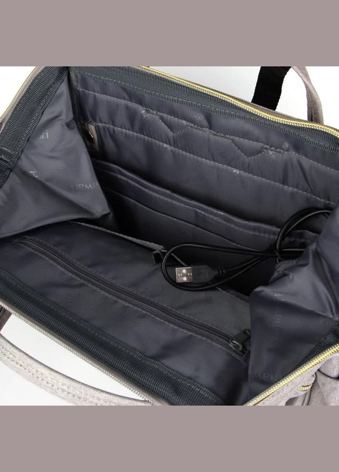 Рюкзак жіночий водостійкий текстиль 17л на 1 відділення розмір 27×40×16 см 9001-33 USB сірий Himawari (314808818)