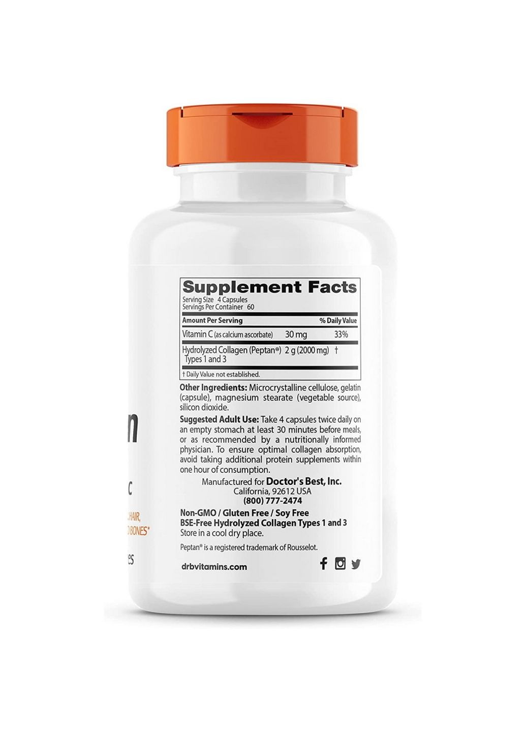 Препарат для суглобів і зв'язок Collagen Types 1&3 500 mg, 240 капсул Doctor's Best (296261046)