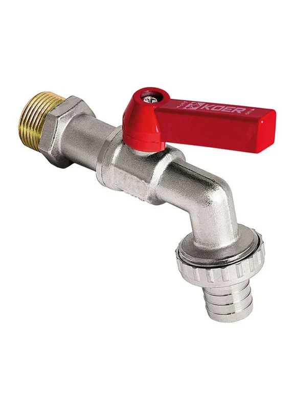 Кран пивной 3/4" KR.251 из латуни, наружная резьбовая арматура, красная ручка, хром/никелевое покрытие KOER (398851476)