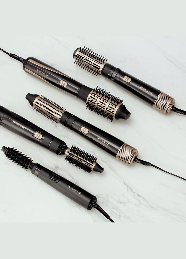 Фен-щітка Blow Dry & Style Caring, 1200Вт, 2 режими, іоніз-я, хол. обдув, кейс для зберігання, кераміка, чорно-золотий Remington (314929328)