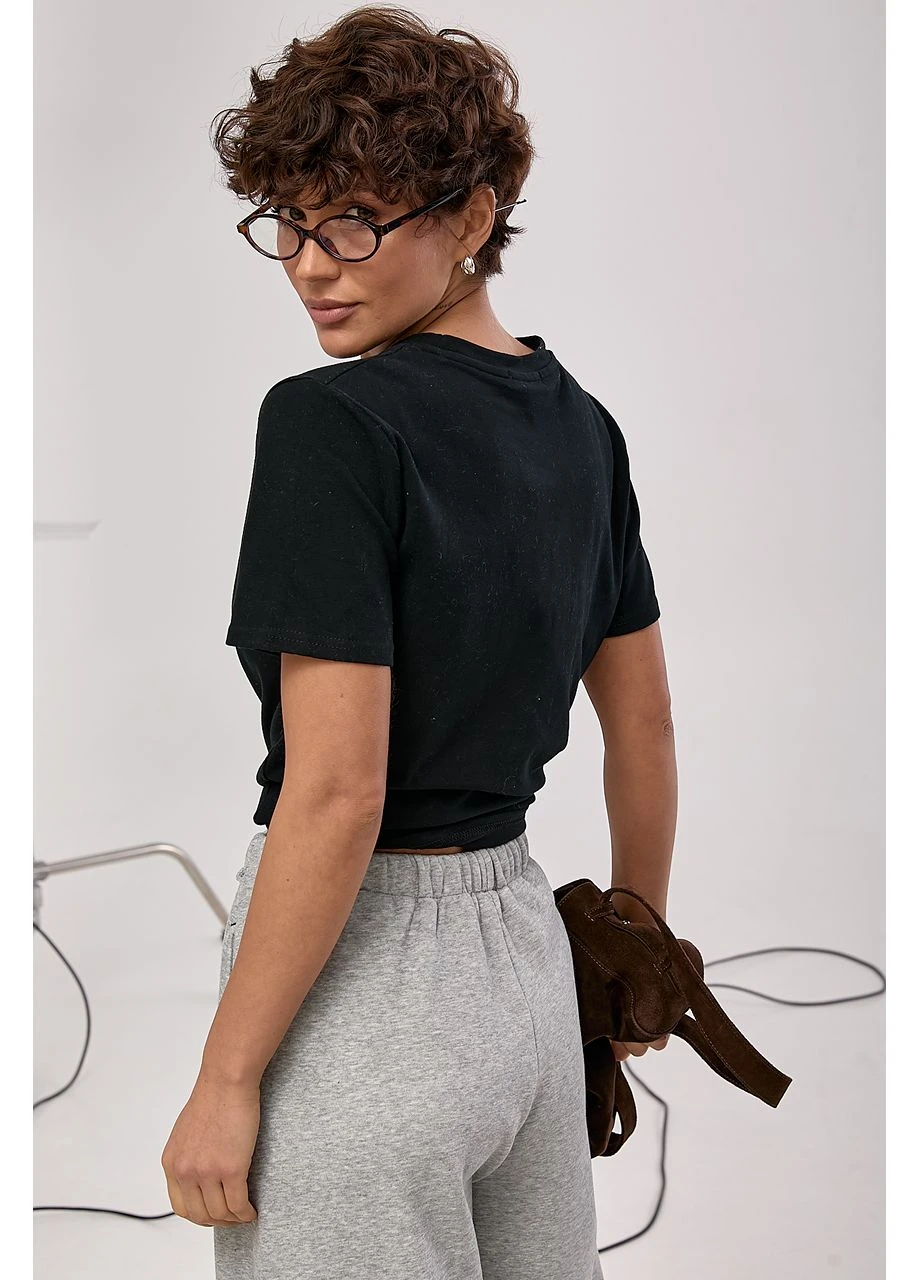Однотонная футболка с вышитой надписью цвет, ONE SIZE (есть размеры) No Brand - (386407535)