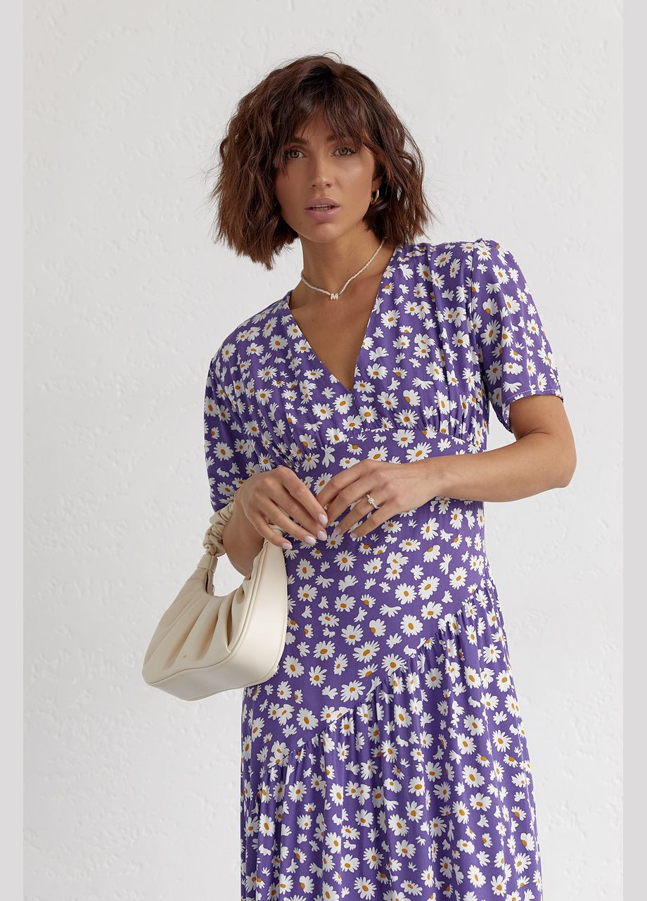 Фиолетовое повседневный платье летнее с цветочным принтом 4131 Lurex с цветочным принтом