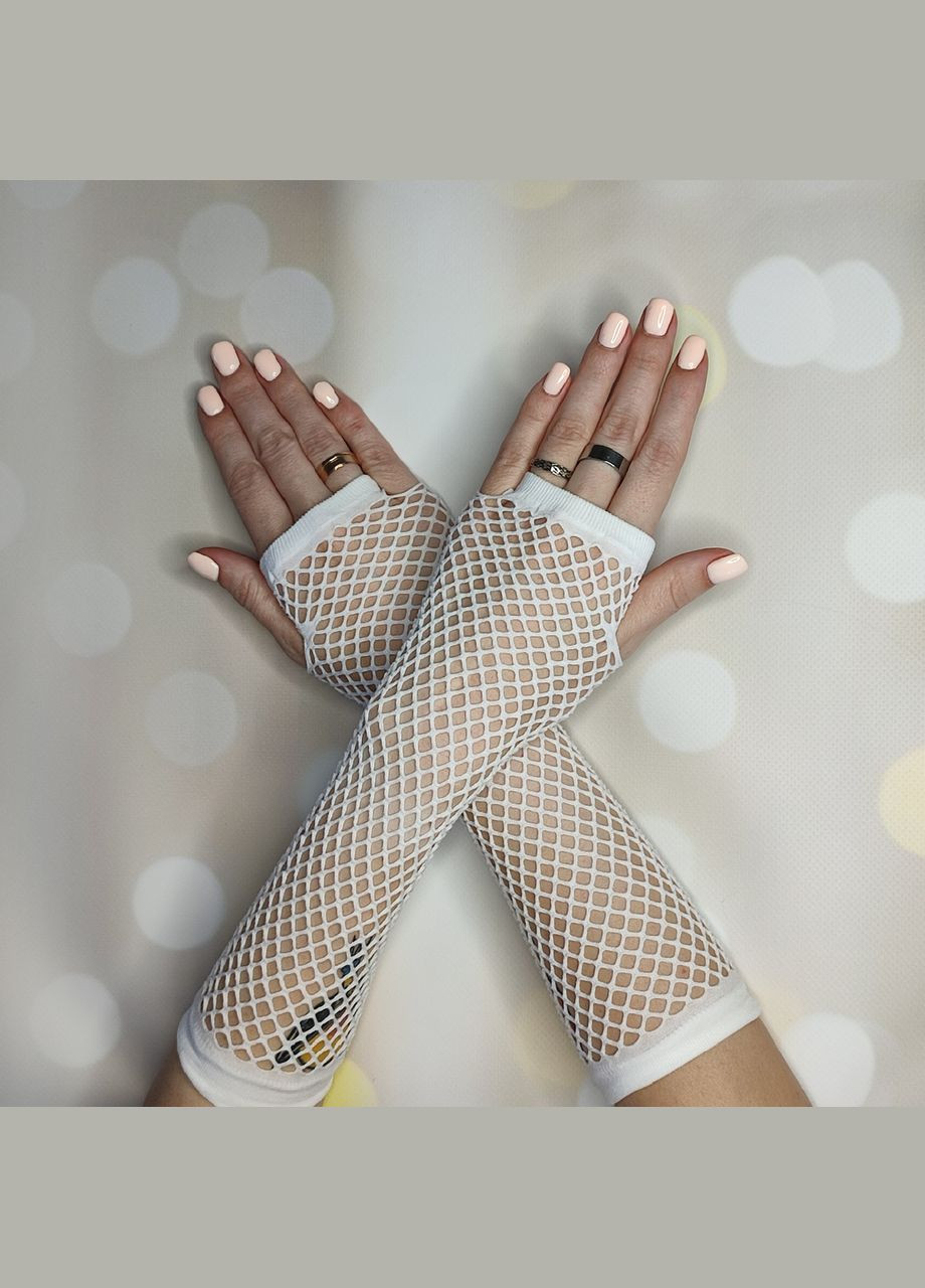 Белые длинные женские митенки в сеточку SureGeek (326599688)