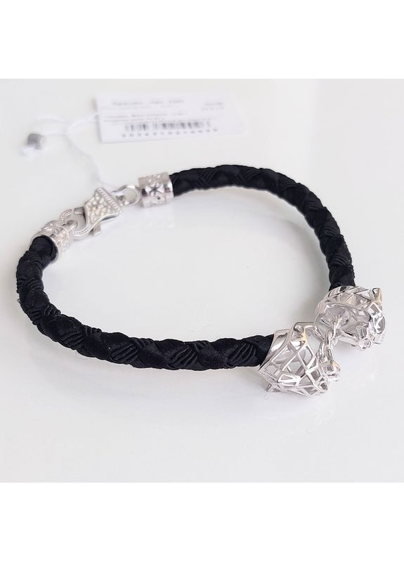 Браслет Пантера из серебра с черным текстилем 21 см No Brand (355921919)
