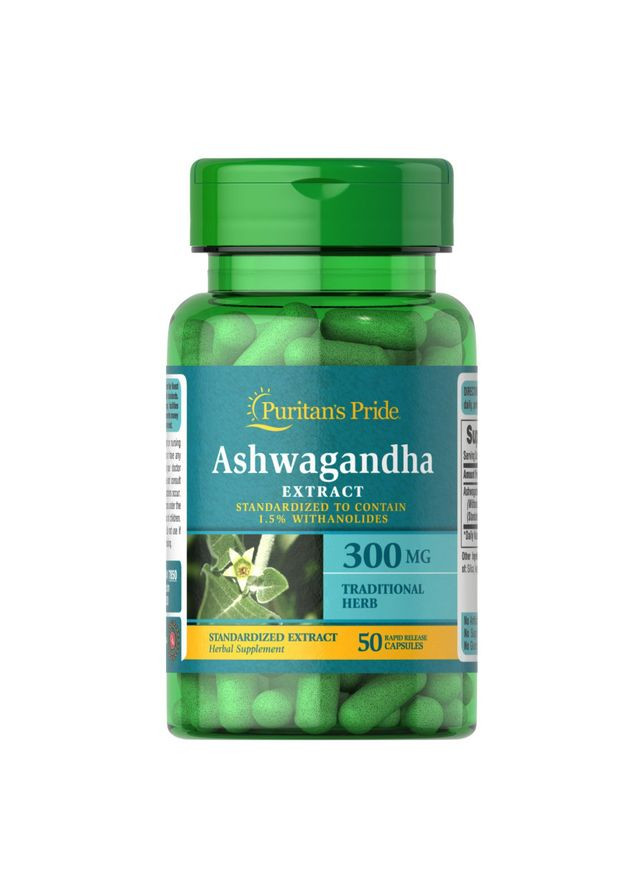 Натуральная добавка Puritan's Pride Ashwagandha Standardized Extract 300 mg, 50 капсул Puritans Pride (333990949)
