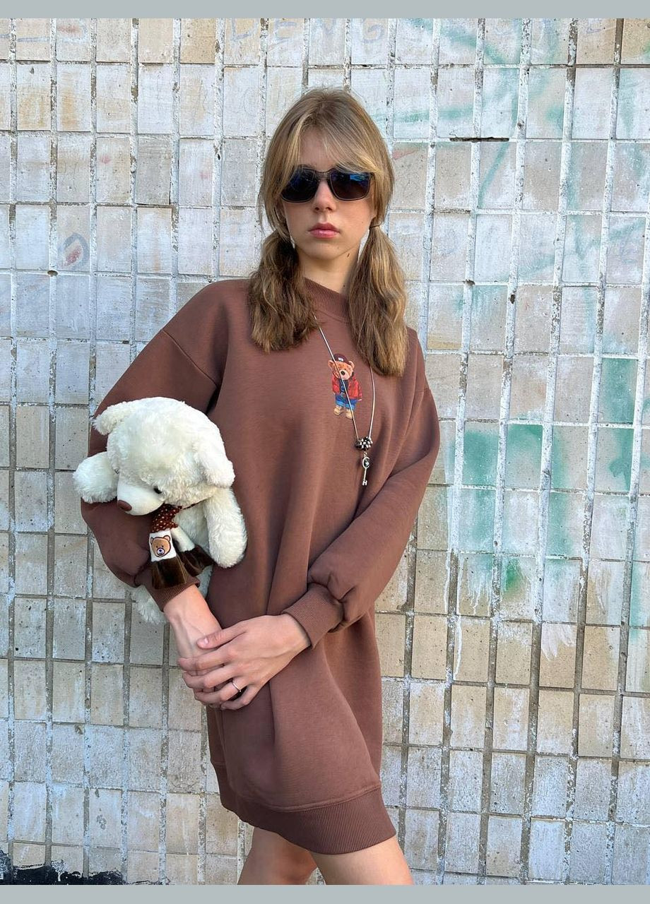 Коричневий тепла сукня з принтом cute bear milaassen малюнок (304771216)