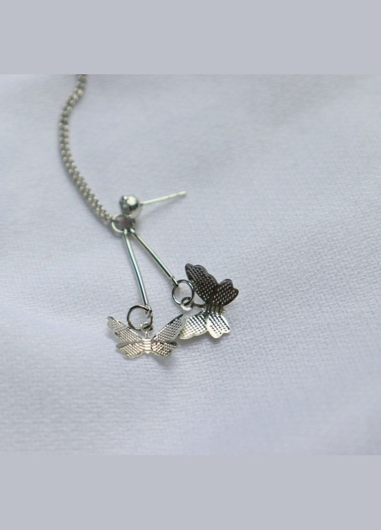 Срібляста сережка кафа з метеликами асиметрична y2k стиль харадзюку кліпса з підвісками ланцюжками аніме фентезі indiekid к-поп No Brand (337715900)