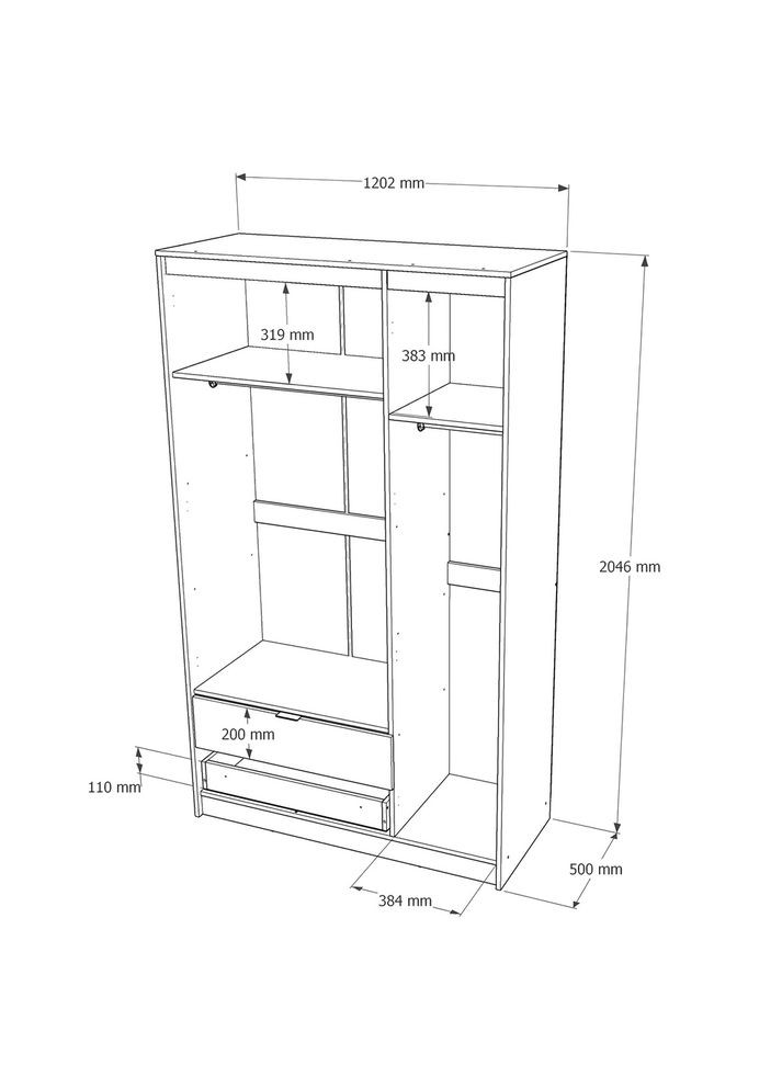 Шафа розпашна для одягу з висувними шухлядами (штанга - полиці) Сіті-1200 120,2х50х204,6 см (EVR-071126) Еверест (329296582)
