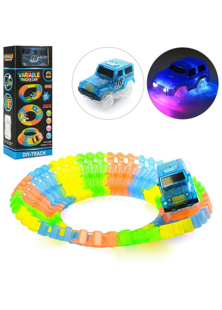 Трек светящийся в темноте, машинка с подсветкой, 49 деталей, батарейки (GD-49A) No Brand (360740011)