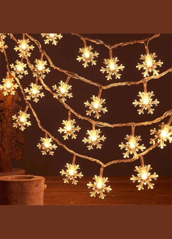 Гірлянда світлодіодна, сніжинки, 6 м, 40 LED, 2 режими, на батарейках, тепле біле світло, прозорий провід, 4009038 Ayacola (315719754)