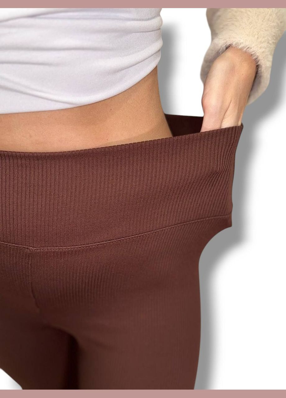 Женские лосины эластичные в рубчик с высоким широким поясом без утепления демисезон 99-101см черные No Brand (318450639)