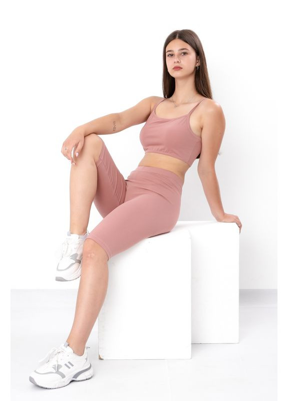 Бежевый летний комплект для девочки подростковый (топ+велосипедки) (p-17379) Носи своє