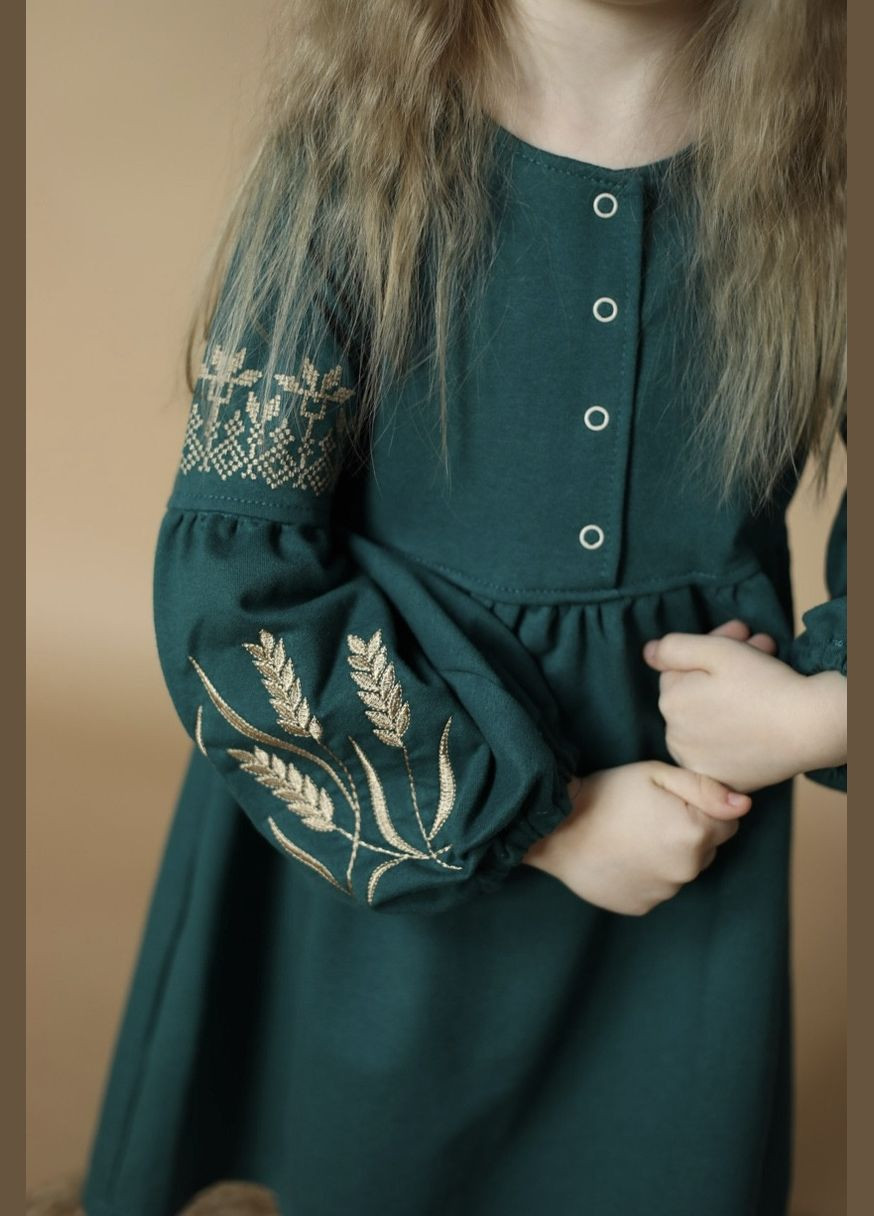 Зелена сукня вишиванка для дівчинки пшениця, сукня вишита дитяча зелена (341327645)
