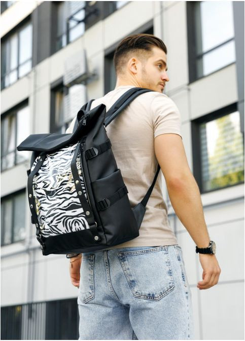 Мужской рюкзак роллтоп с карманом под ноутбук Черный с принтом Zebra (11440301641) Sambag (360965691)