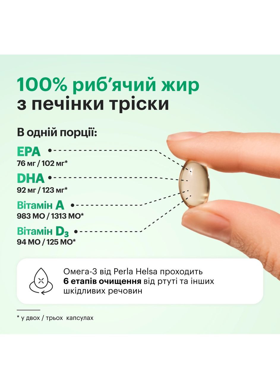 Омега-3 из печени трески Healthy Growth с витаминами A и D3 120 капсул Perla Helsa (370079926)