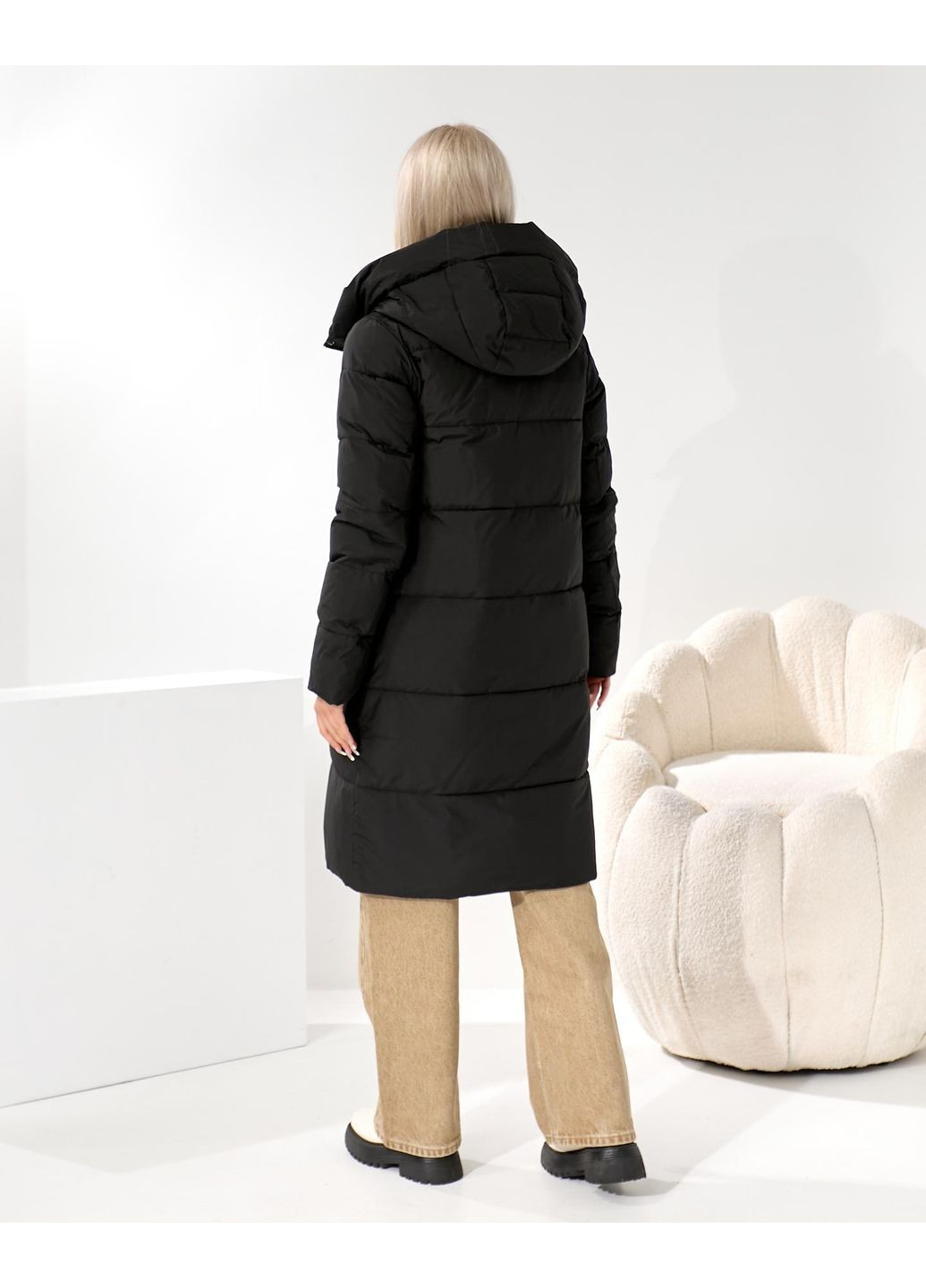 Чорне зимнє Стильне тепле пальто No Brand