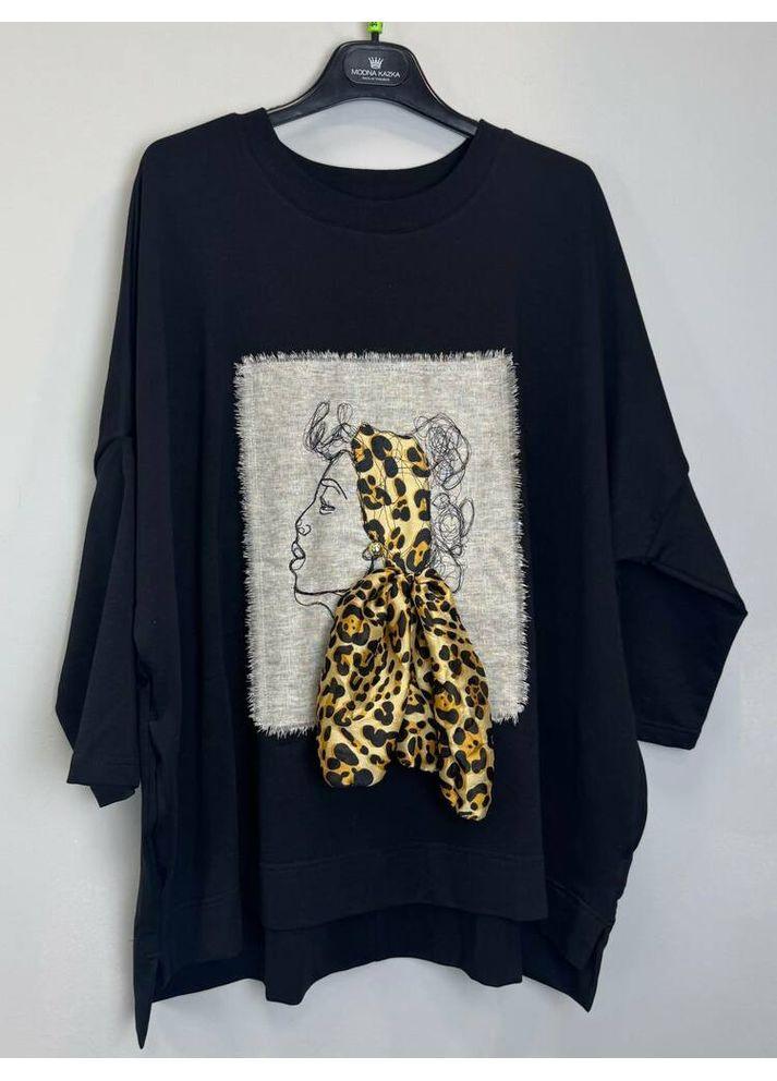 Черный женский свитшот oversize леопардовый платок mknk90901 Modna KAZKA (363264160)