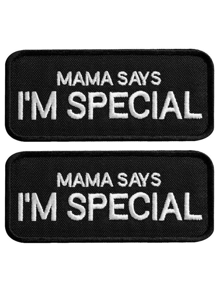 Набір шевронів 2 шт з липучкою "Mama says I am special" 4x9 см "Мама каже, я особливий" вишитий патч шеврон IDEIA (313236619)