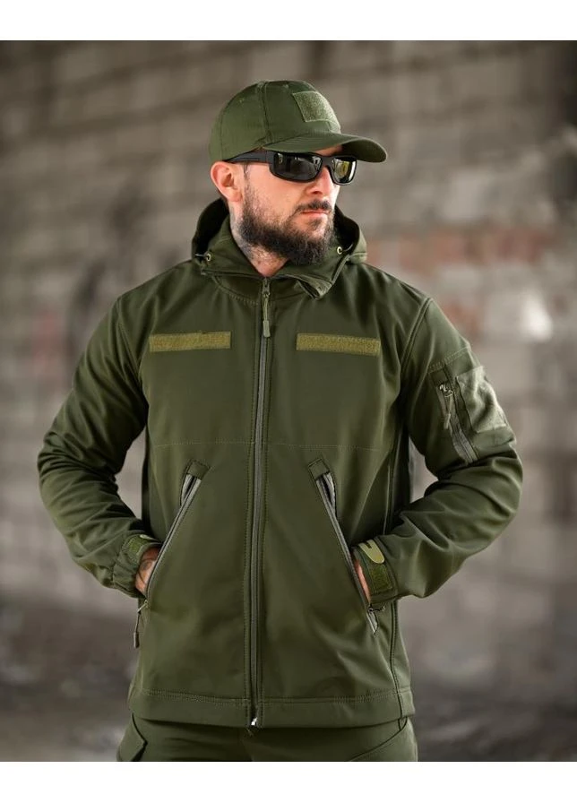 Тактичний демісезонний костюм Softshell Dementioz Олива вітро- та вологозахисний для полювання і туризму No Brand (365815348)
