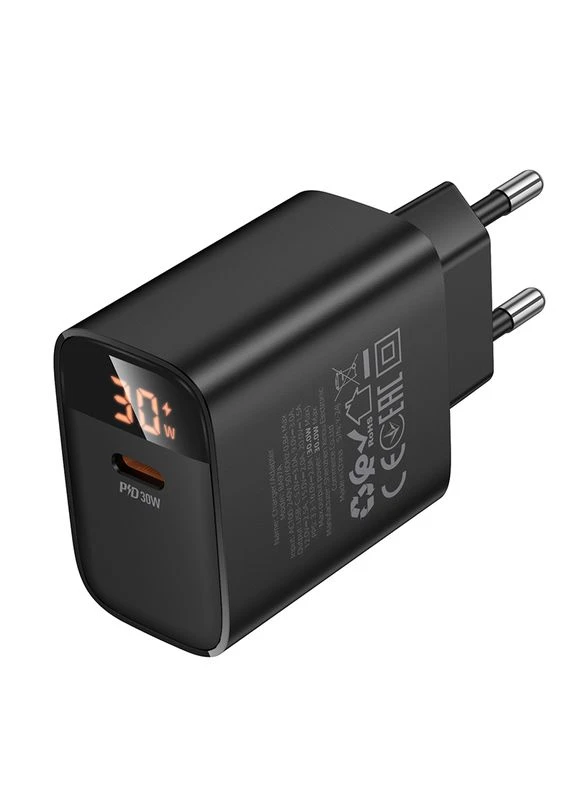 Мережевий зарядний пристрій single-port PD30W charger with digital display (EU) Black (6941991120480) Borofone BA97A Ilustre (387346019)