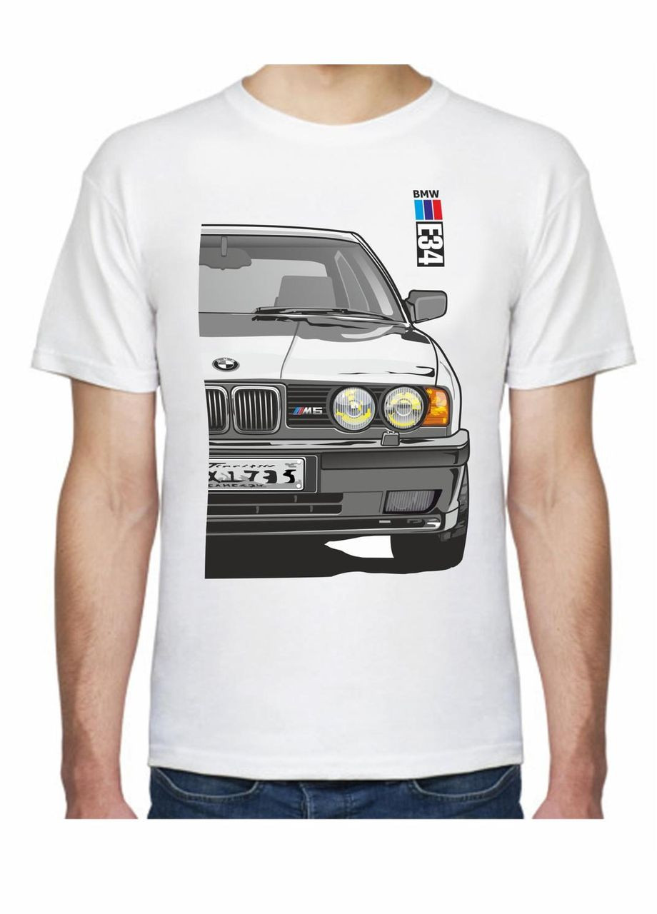 Белая мужская футболка с принтом bmw e34 motorsport f 105234 белая Avtolife